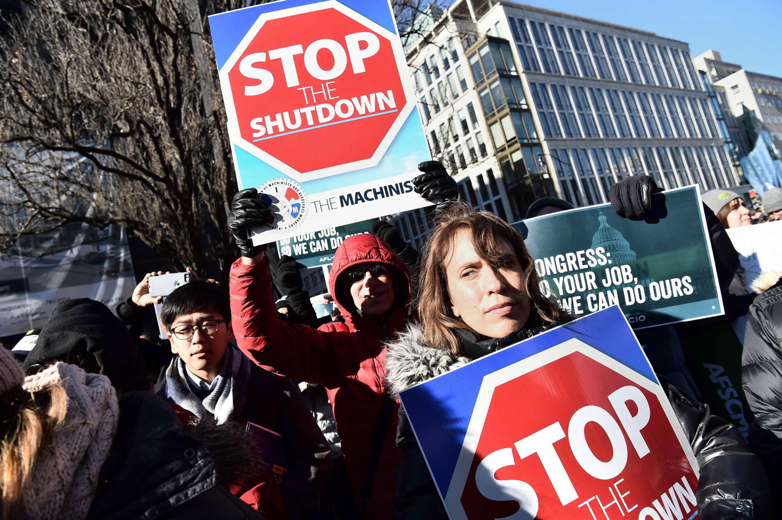 PHOTO: Union workers demonstrate against the government shutdown, Jan. 10, 2019, in Washington, D.C.