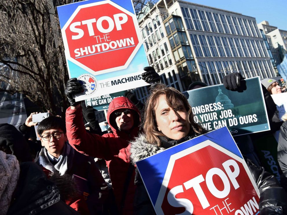 PHOTO: Union workers demonstrate against the government shutdown, Jan. 10, 2019, in Washington, D.C.