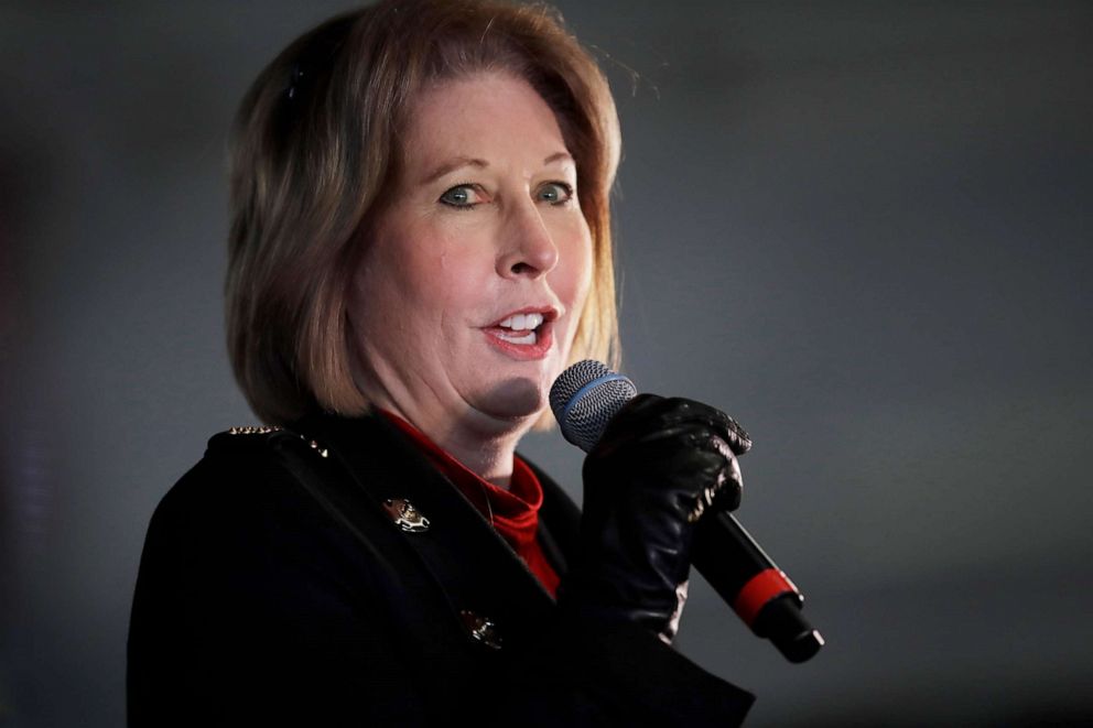 PHOTO: Sidney Powell, an attorney for Donald Trump, speaks during in Alpharetta, Ga., on Dec. 2, 2020.