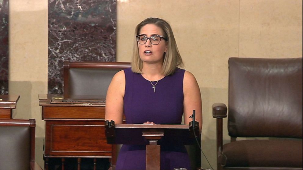 PHOTO: Sen. Kyrsten Sinema, speaks on Capitol Hill, in Washington, D.C., Jan. 13, 2022.