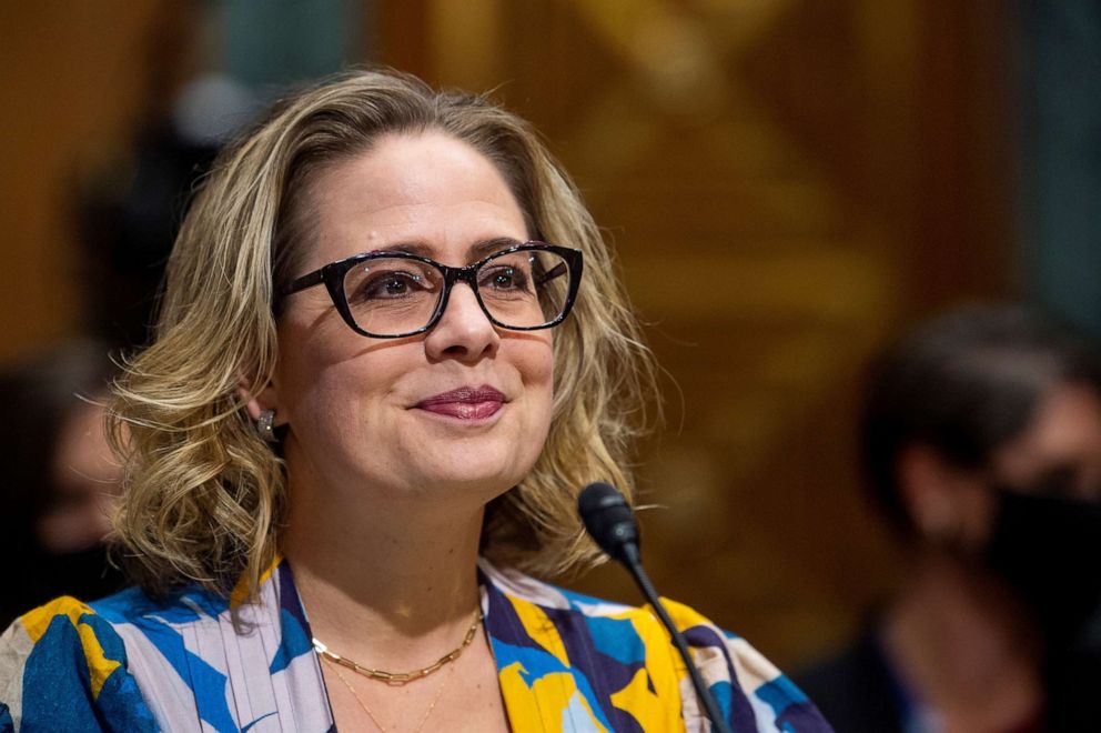 PHOTO: Sen. Kyrsten Sinema offers remarks in support of the nomination of Chris Magnus to be Commissioner of Customs and Border Protection, Department of Homeland Security, during a Senate Finance Committee hearing on Capitol Hill, Oct. 19, 2021. 