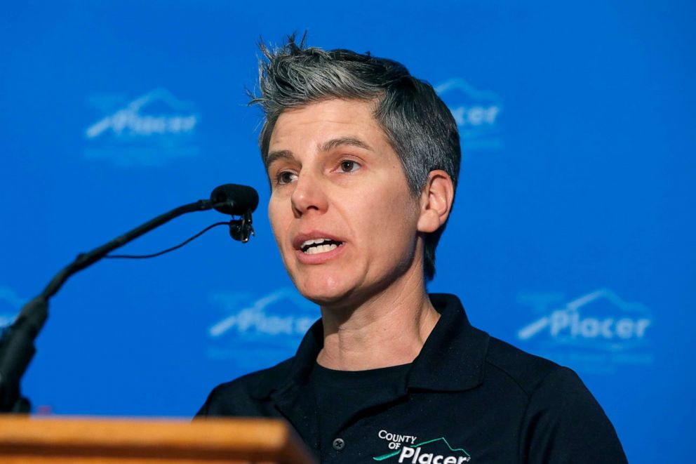 PHOTO: Placer County Public Health Officer Dr. Aimee Sisson answers a questions during a news conference in Auburn, Calif., March 4, 2020.