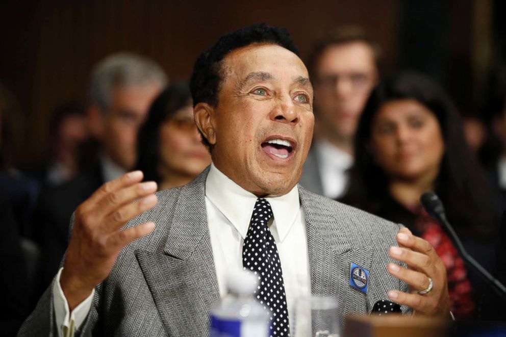 PHOTO: Singer Smokey Robinson testifies during a Senate Judiciary Committee hearing on music protections, May 15, 2018, on Capitol Hill in Washington.