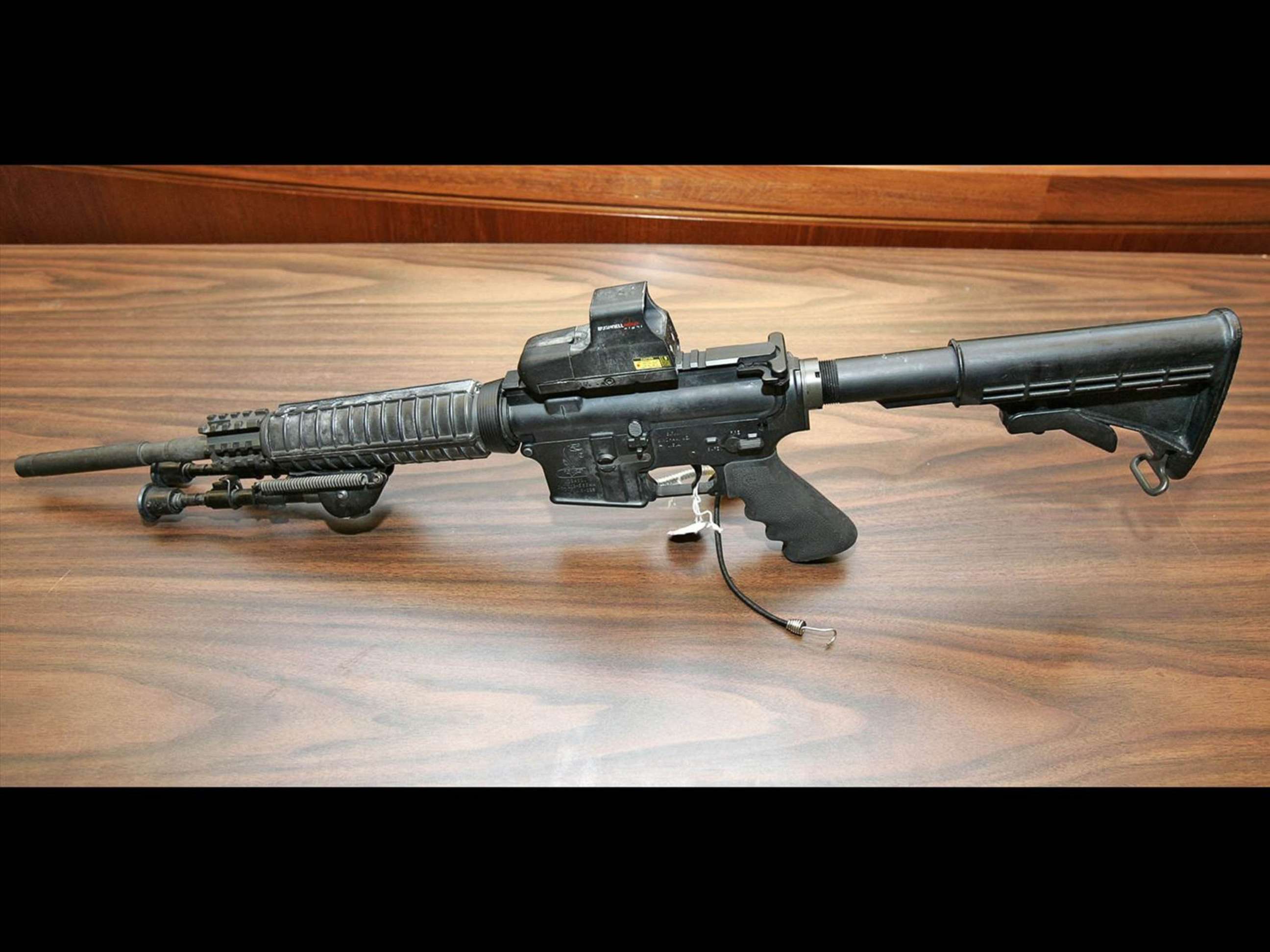 PHOTO: A court evidence photo shows Bushmaster rifle used by convicted sniper John Allen Muhammad and Lee Boyd Malvo in 2002 sniper shootings, in Chesapeake Beach, Va.