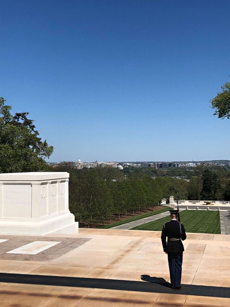 PHOTO: Tomb guards at Arlington National Cemetery keep vigil 24/7 even during a national pandemic when crowds of tourists are gone. The watch has continued for 83 years, or more than 30,000 consecutive days.
