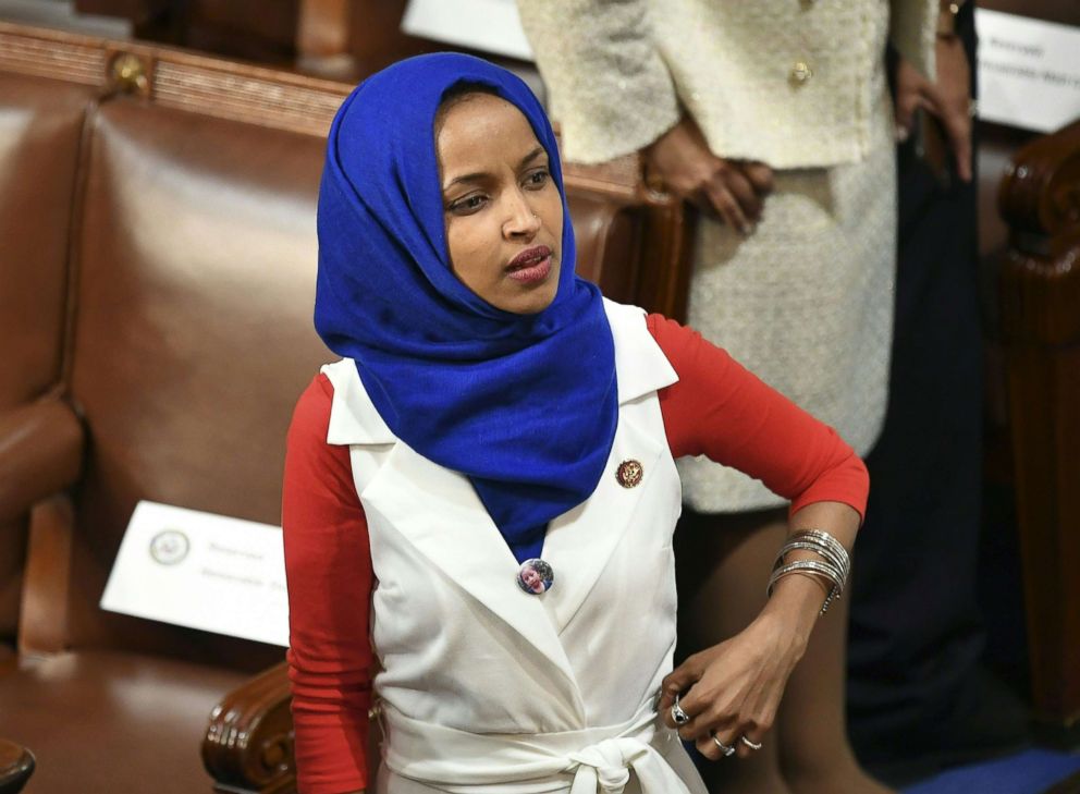 PHOTO: Rep. Ilhan Omar is seen in the audience ahead of President Donald Trump's State of the Union address at the Capitol in Washington, Feb. 5, 2019.