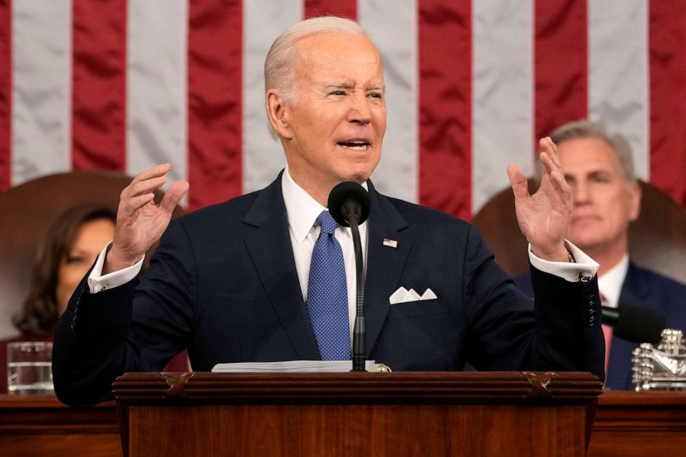PHOTO: President Joe Biden delivers the State of the Union address to a joint session of Congress at the U.S. Capitol, Feb. 7, 2023, in Washington.