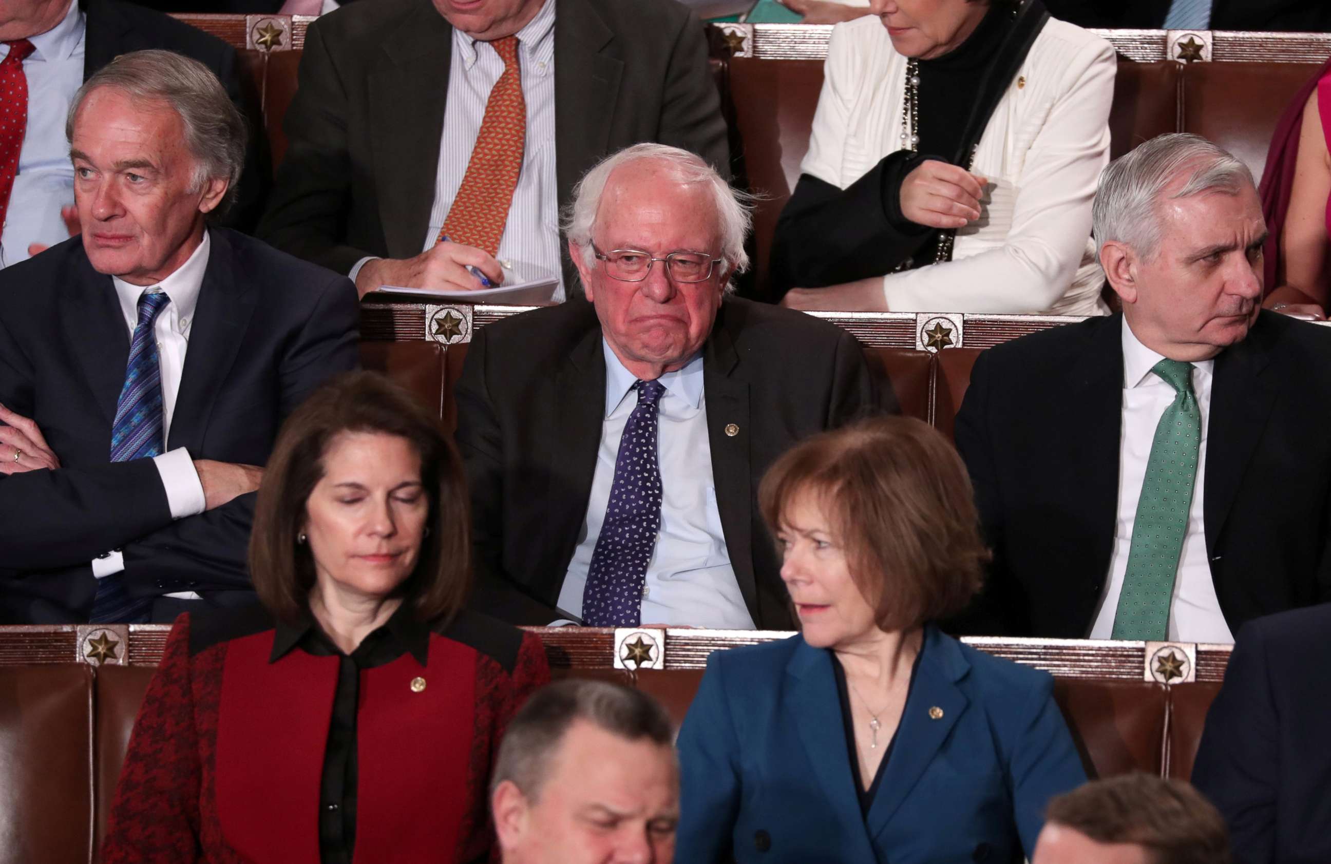 PHOTO: Senator Bernie Sanders reacts as President Donald Trump delivers his second State of the Union address to a joint session of Congress at the U.S. Capitol in Washington, Feb. 5, 2019.