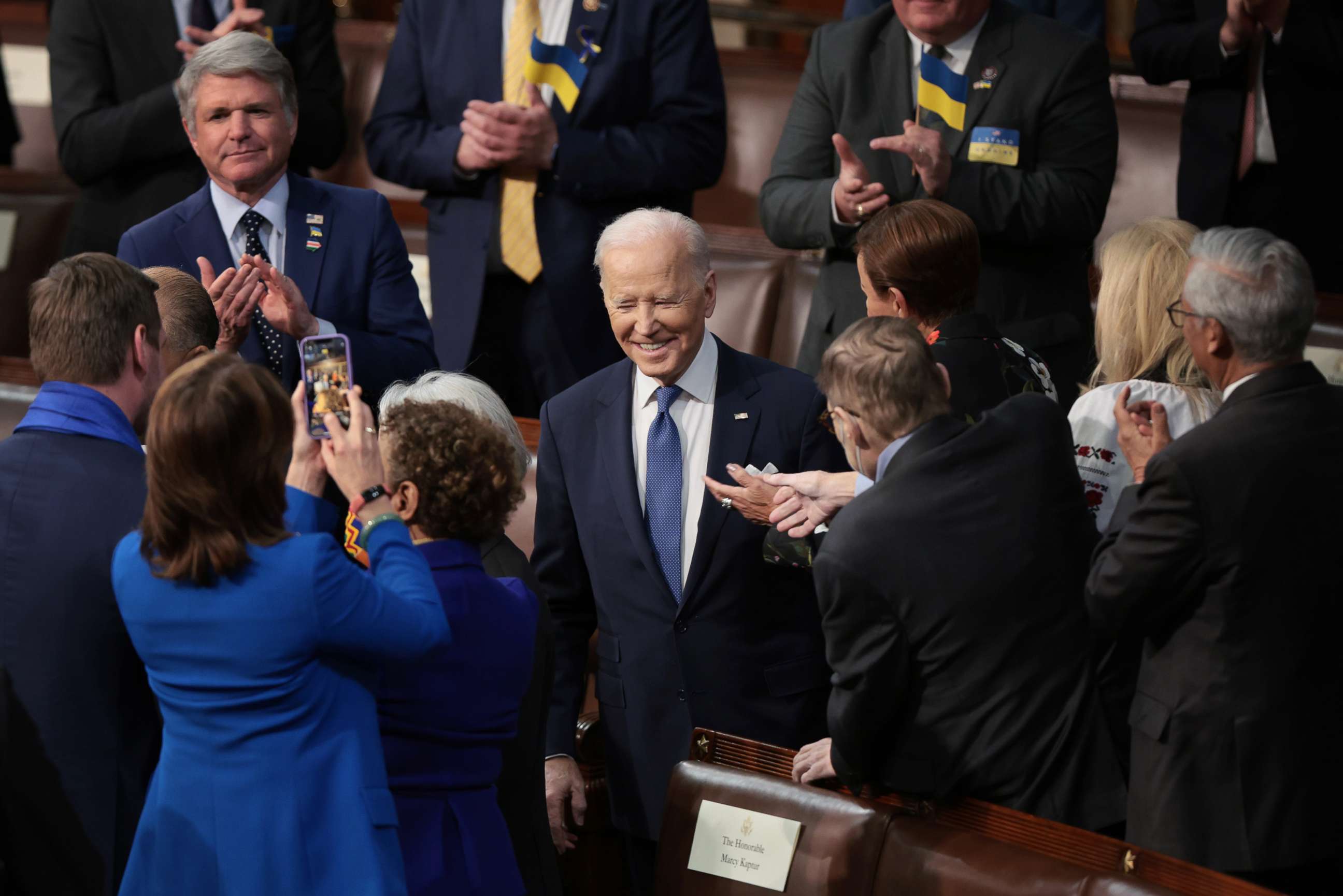 PHOTO: President Joe Biden arrives in the House Chamber to deliver the State of the Union address during a joint session of Congress in the U.S. Capitol's House Chamber, March 01, 2022 ,in Washington.