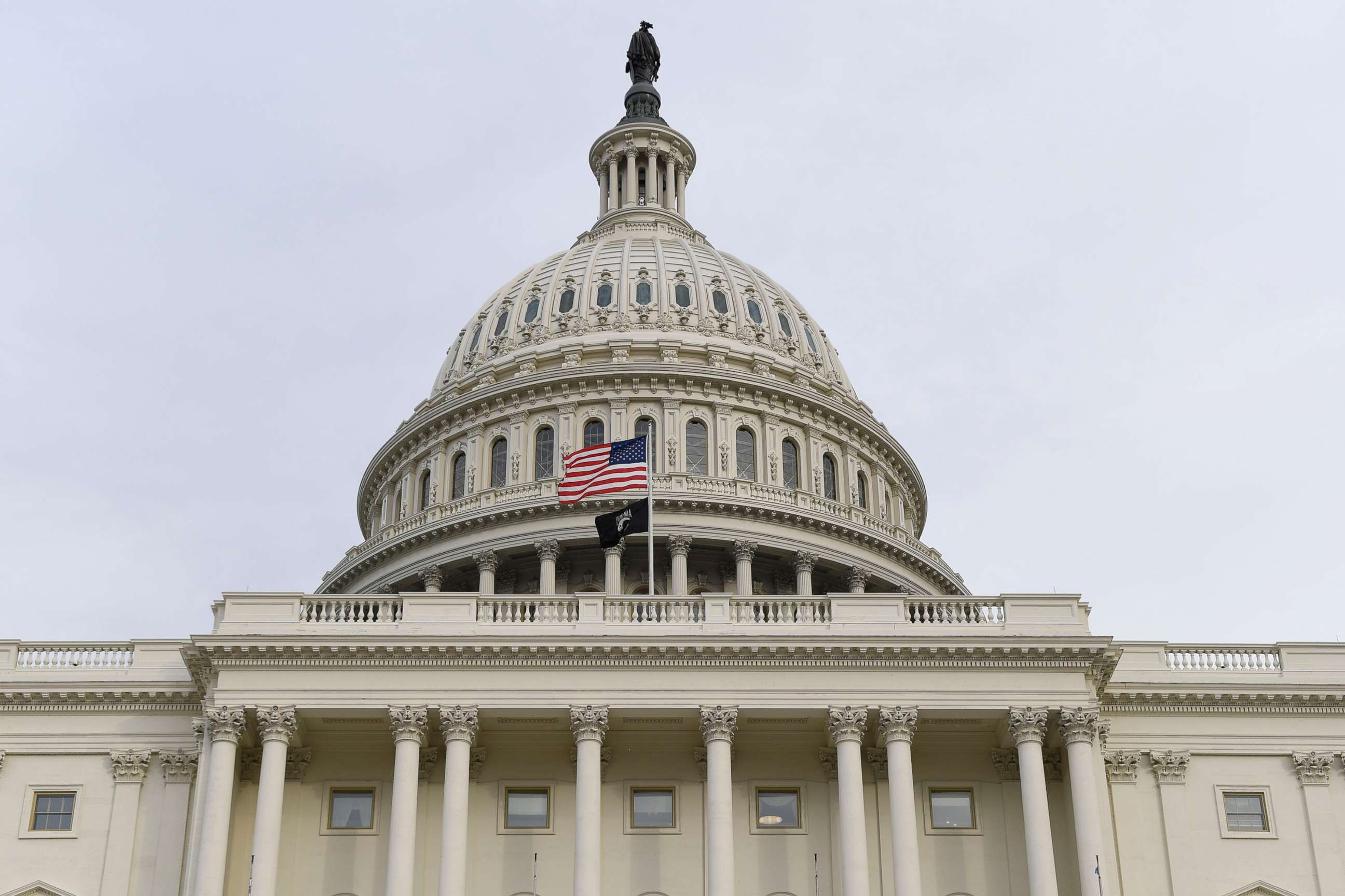 PHOTO: The flag flies outside the U.S. Capitol ahead of President Donald Trump delivering his State of the Union address to a joint session of Congress on Capitol Hill in Washington, Feb. 4, 2020.