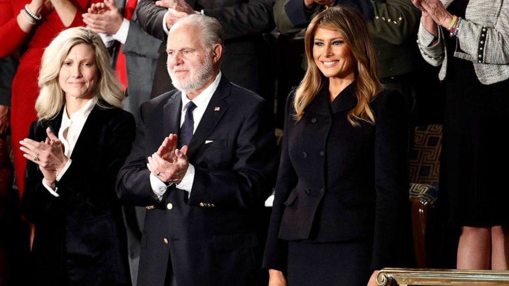  First Lady Melania Trump arrives before President Donald Trump delivers his State of the Union address to a joint session of Congress on Capitol Hill in Washington, Feb. 4, 2020. First Lady Melania Trump arrives before President Donald Trump delivers his State of the Union address to a joint session of Congress on Capitol Hill in Washington, Feb. 4, 2020.Patrick Semansky/AP