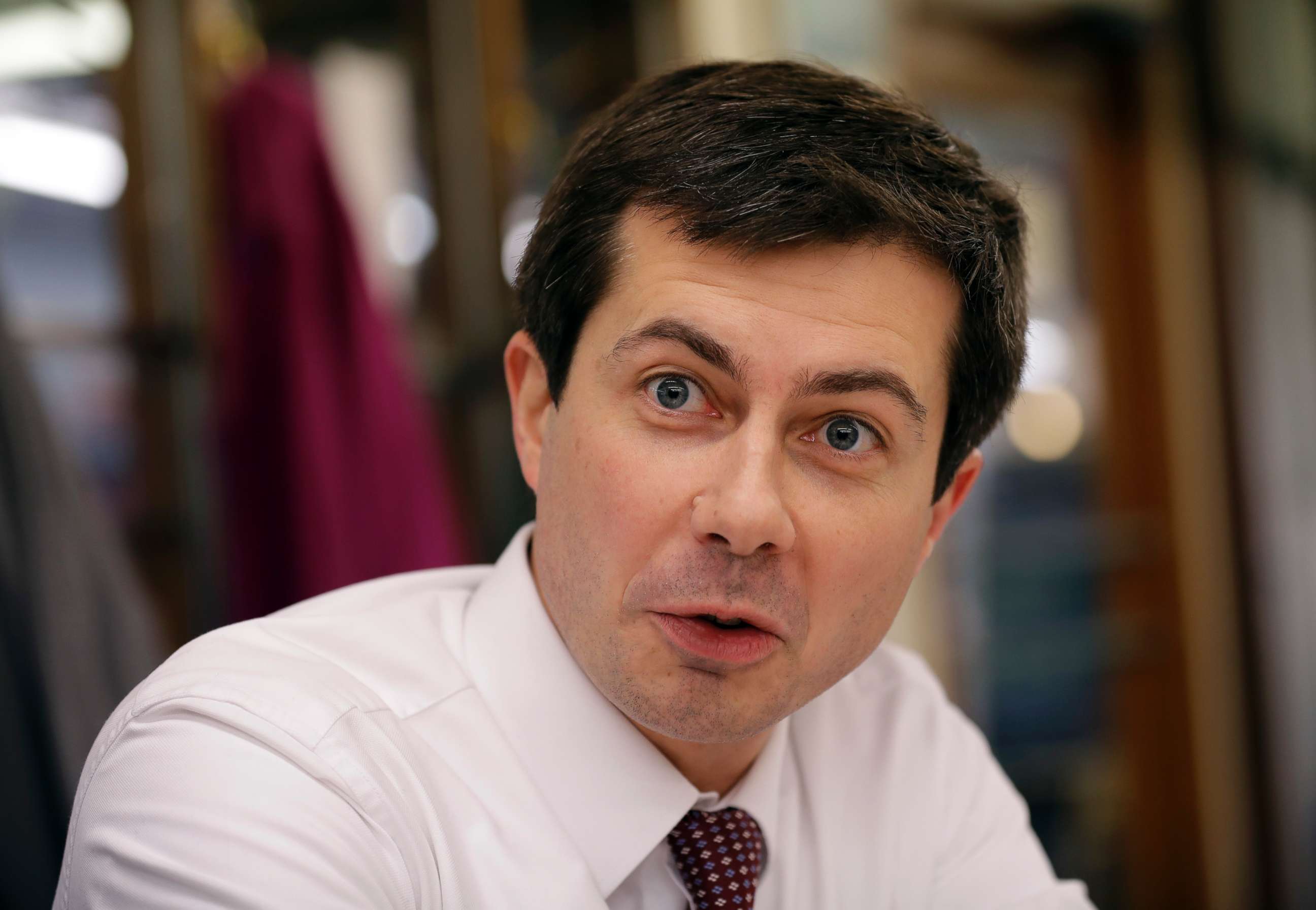 PHOTO: Mayor Pete Buttigieg talks with a reporter in South Bend, Ind., Jan. 10, 2019.