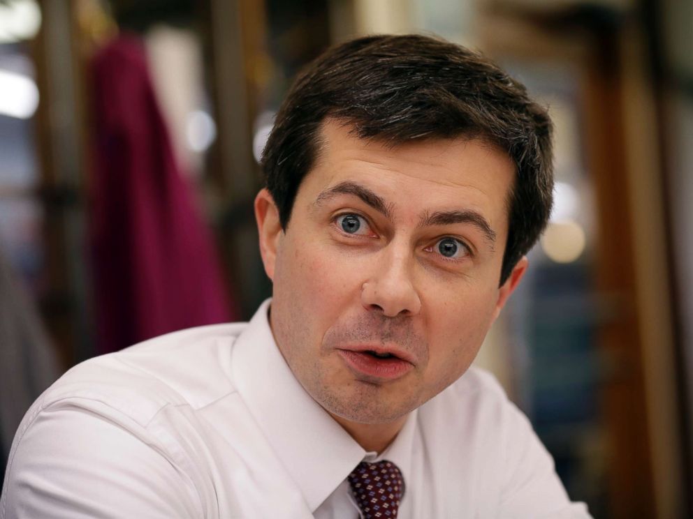 PHOTO: Mayor Pete Buttigieg talks with a reporter in South Bend, Ind., Jan. 10, 2019.