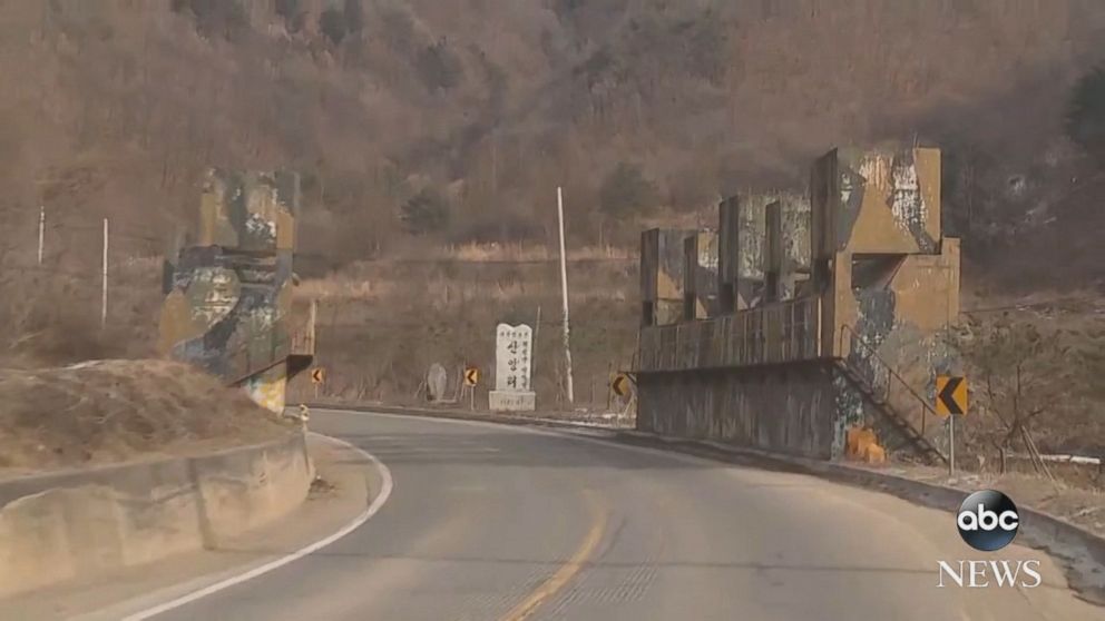 PHOTO: Hwacheon, South Korea is a town just a few miles south of the border of North Korea has barricades on their roads.