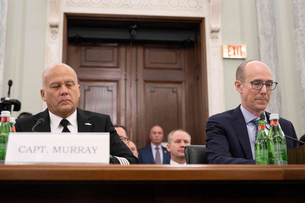 PHOTO: President of Southwest Airlines Pilots Association Captain Casey Murray testifies with Southwest Airlines Chief Operating Officer Andrew Watterson before the Senate Commerce, Science, and Transportation committee in Washington, Feb. 9, 2023.