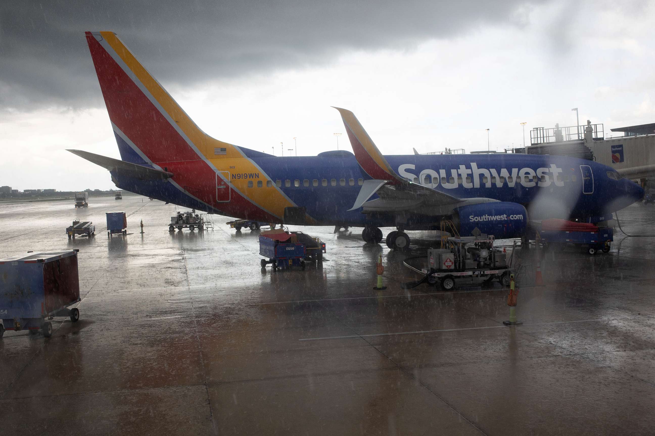 PHOTO: A Southwest Airlines plane prepares for departure on July 1, 2021, at the Tampa International Airport in Tampa, Fla.