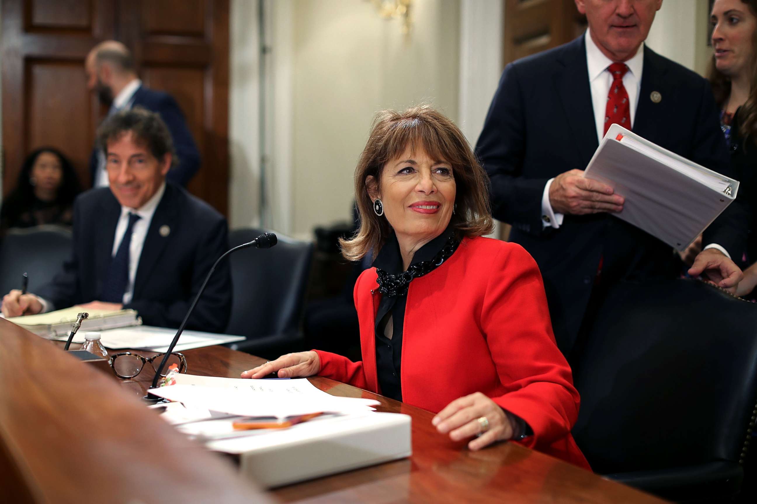 PHOTO: Rep. Jackie Speier joins members of the House Administration Committee during a hearing on preventing sexual harassment in Congress in the Longworth House Office Building on Capitol Hill December 7, 2017 in Washington, DC.