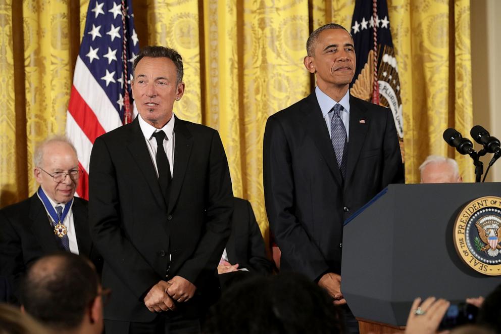 PHOTO: In this Nov. 22, 2016, file photo, Bruce Springsteen listens to his citation before being awarded the Presidential Medal of Freedom by President Barack Obama during a ceremony in the East Room of the White House in Washington, D.C.