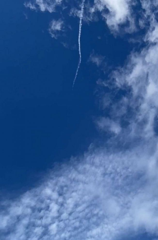 PHOTO: In this screen grab of a video posted to social media, jet streams from fighter jets are shown over Reed Point, Montana, on Feb. 1, 2023.