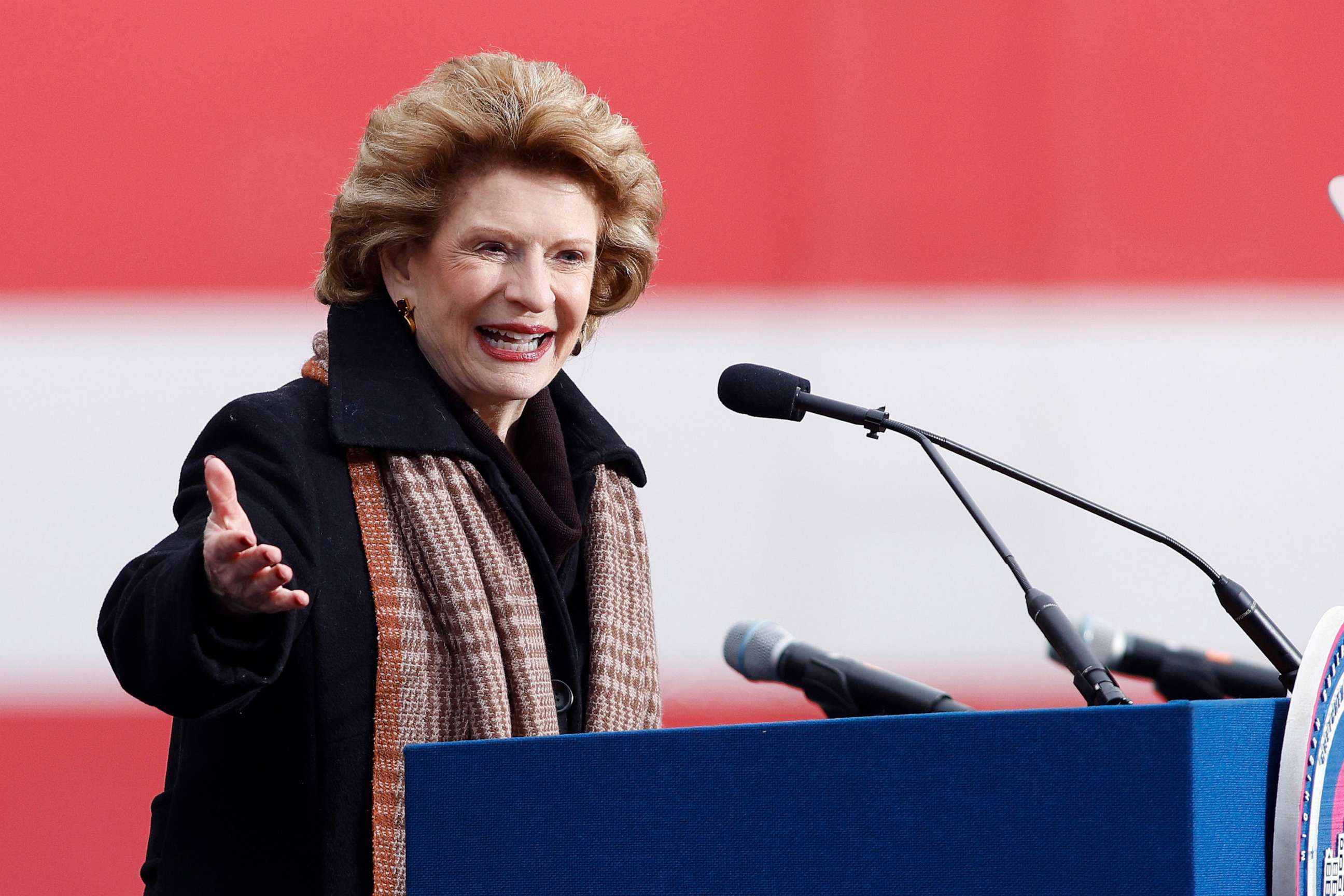 PHOTO: Sen. Debbie Stabenow speaks outside the state Capitol in Lansing, Mich.,on Jan. 1, 2023. Stabenow announced on Jan. 5, she will not run for reelection in 2024.