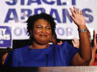 PHOTO: Democratic candidate for Georgia Governor Stacey Abrams waves to supporters after speaking at an election-night watch party, May 22, 2018, in Atlanta.