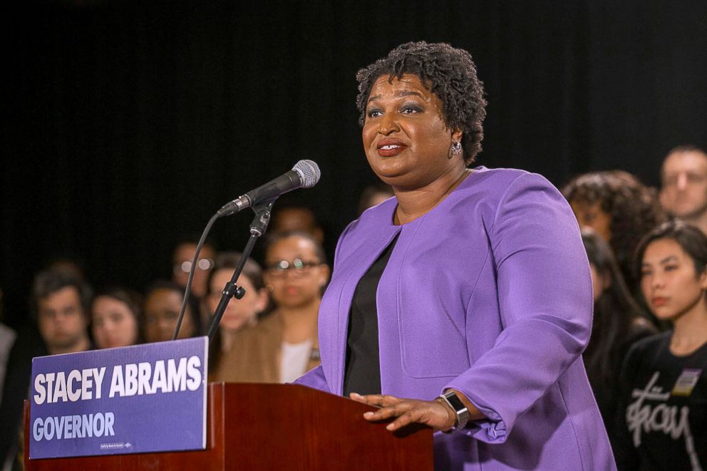 PHOTO: Georgia gubernatorial candidate Stacey Abrams makes remarks during a press conference in Atlanta, Nov. 16, 2018.