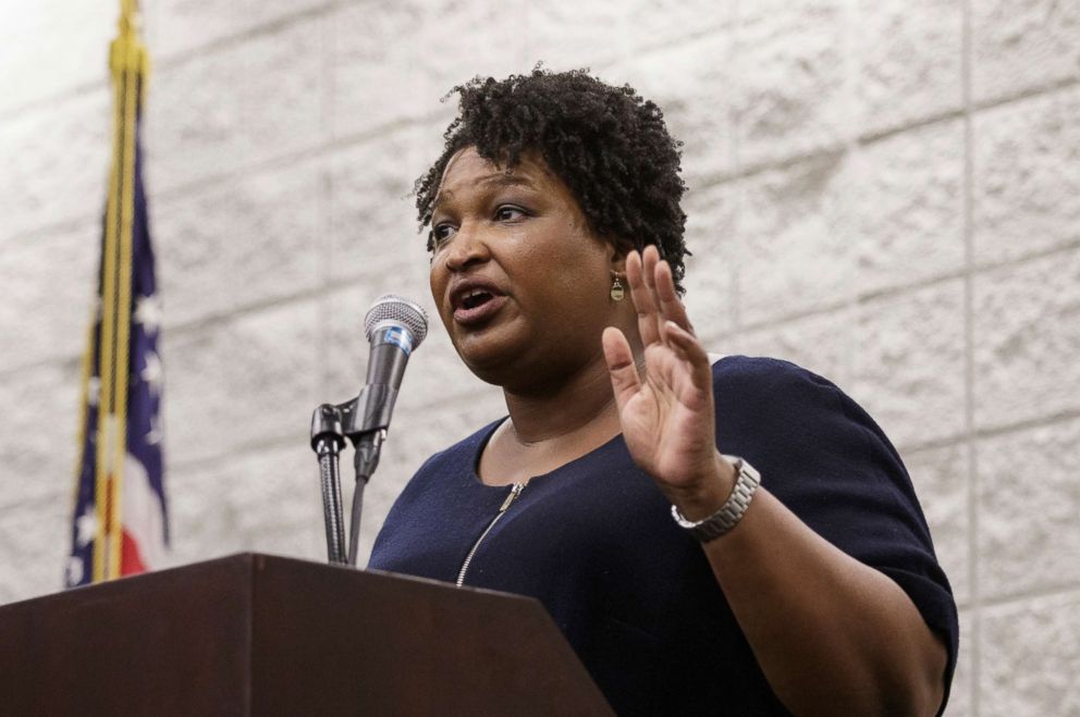 PHOTO: Democratic candidate for governor Stacey Abrams speaks during a town hall forum at the Dalton Convention Center in Dalton, Ga., Aug. 1, 2018.