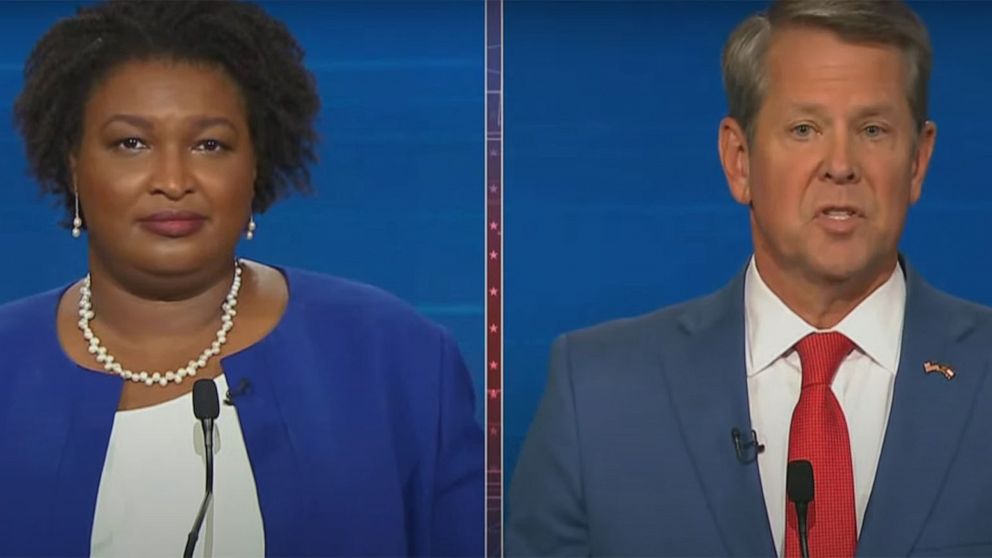 PHOTO: Brian Kemp and Stacey Abrams and Brian Kemp debate in a broadcast  by the 11Alive YouTube page, Oct. 17, 2022.
