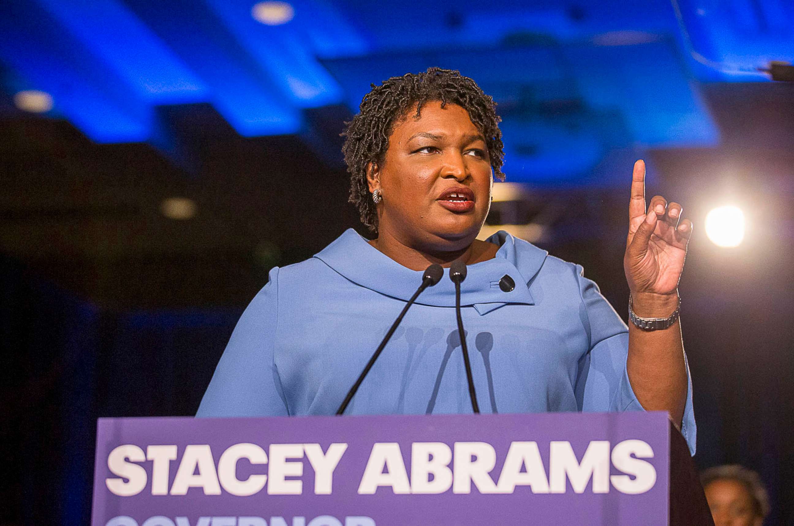 PHOTO: In this Nov. 7, 2018, file photo, Georgia gubernatorial candidate Stacey Abrams speaks to her supporters during her election night watch party in Atlanta.