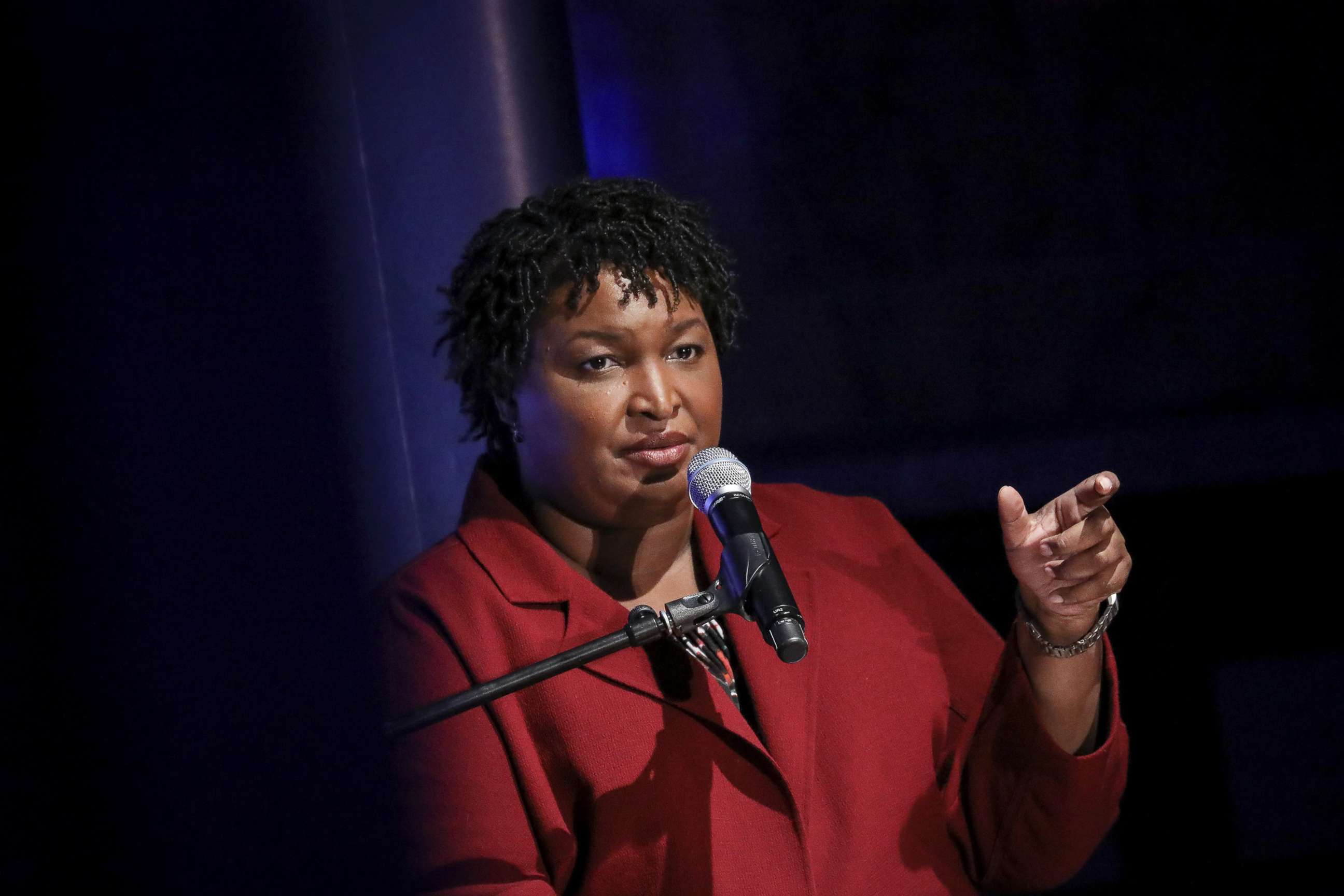 PHOTO: Former Georgia gubernatorial candidate Stacey Abrams speaks during a conversation about criminal justice reform at the New York Public Library, April 10, 2019 in New York City.