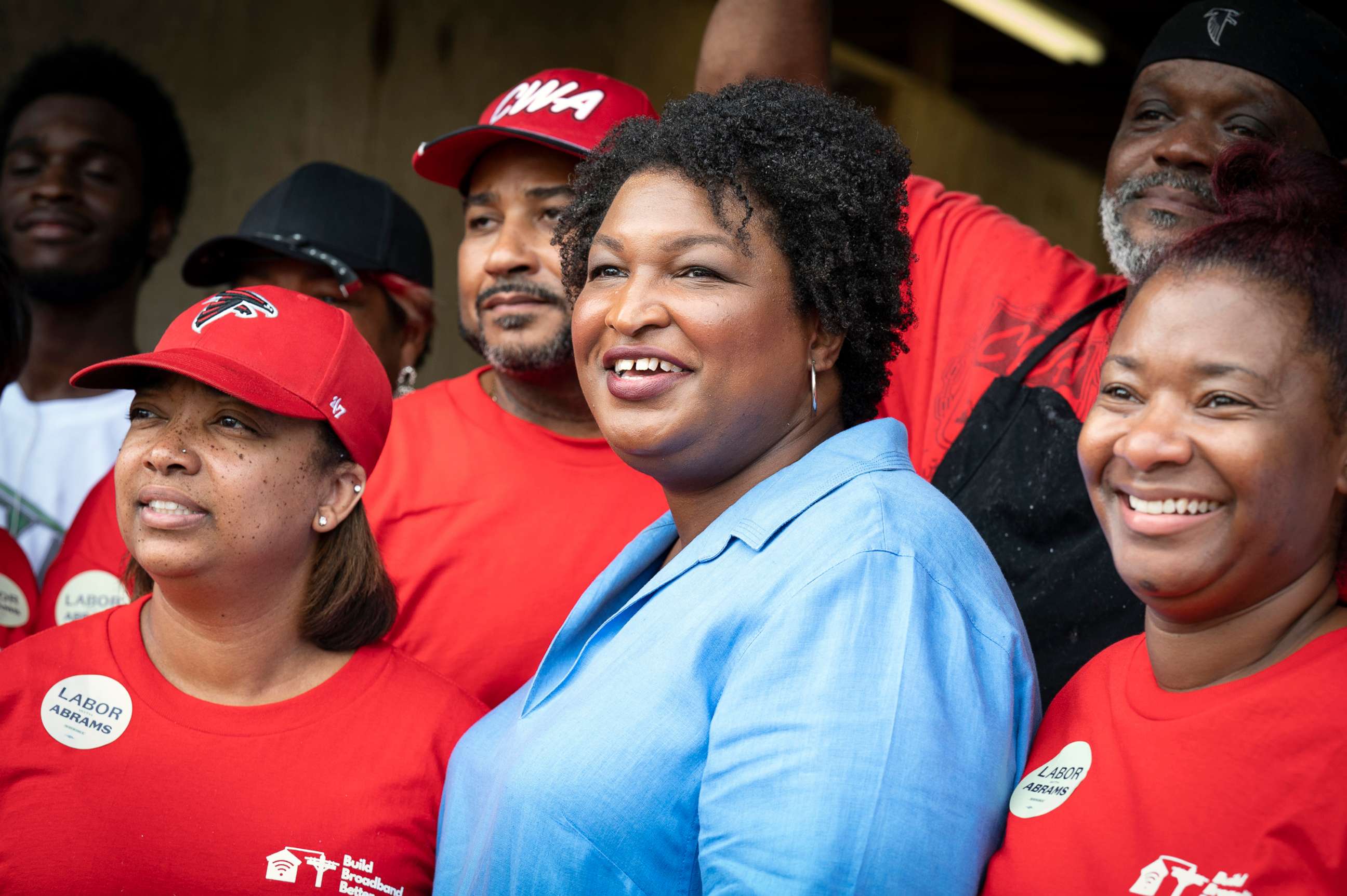 PHOTO: Democratic candidate for Georgia Governor, meets with supporters at a Labor Day picnic for AFL-CIO union members as race between Abrams and incumbent Republican governor Brian Kemp tightens, on Sept. 5, 2022, in Hapeville, Ga.