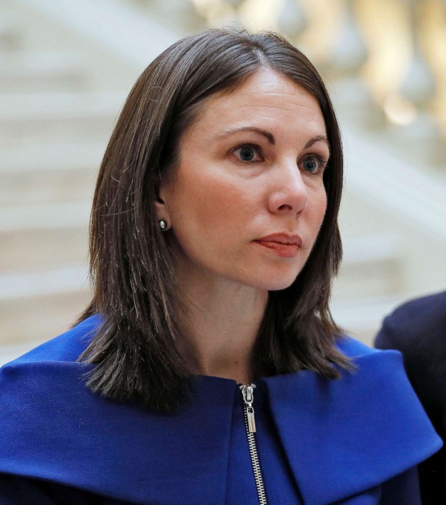 PHOTO: Stacey Evans answers questions after she qualified for the governors race in Atlanta, March 5, 2018.