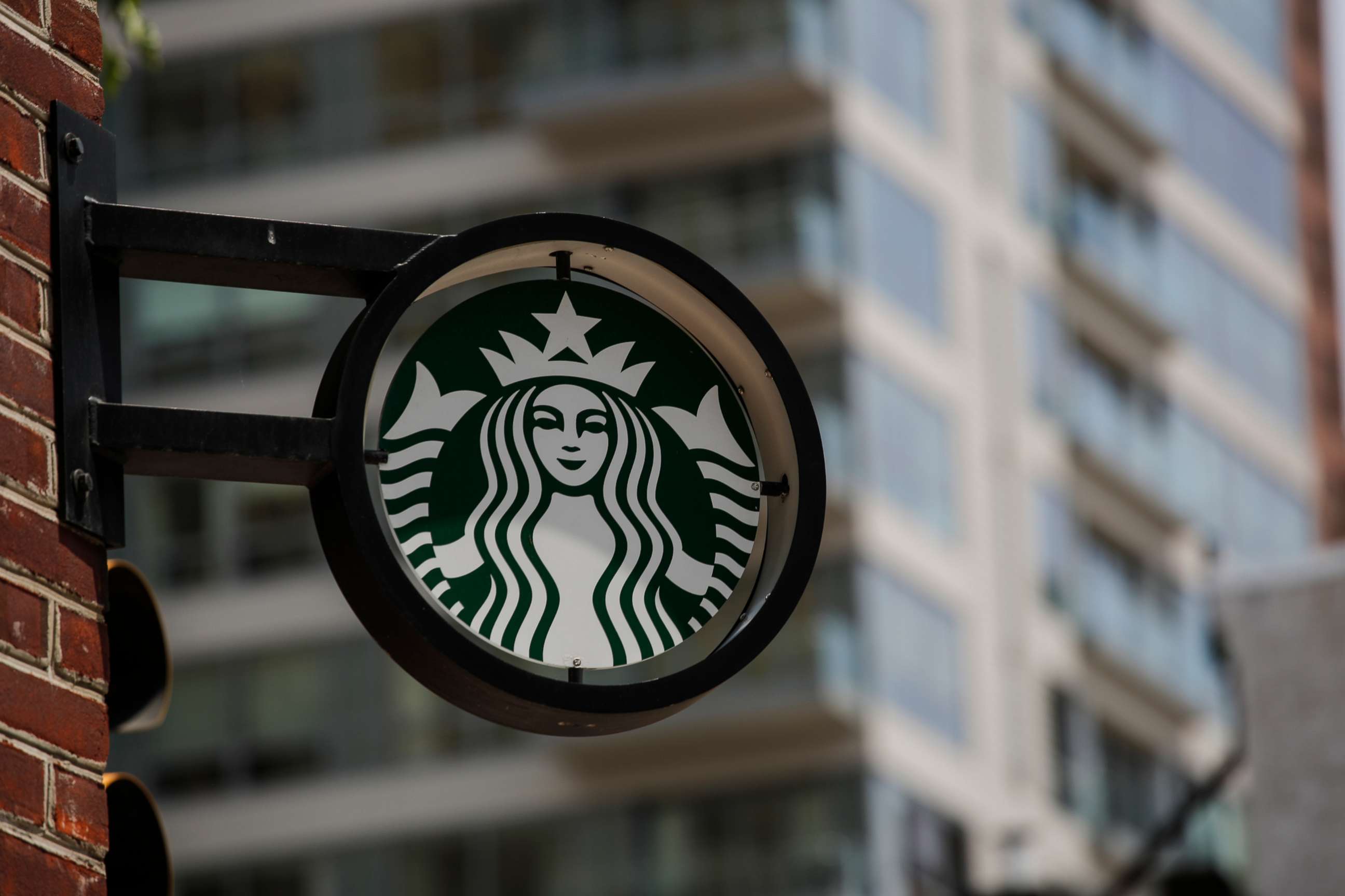 PHOTO: The Starbucks logo it's seen outside a store, May 29, 2018, in Philadelphia. 