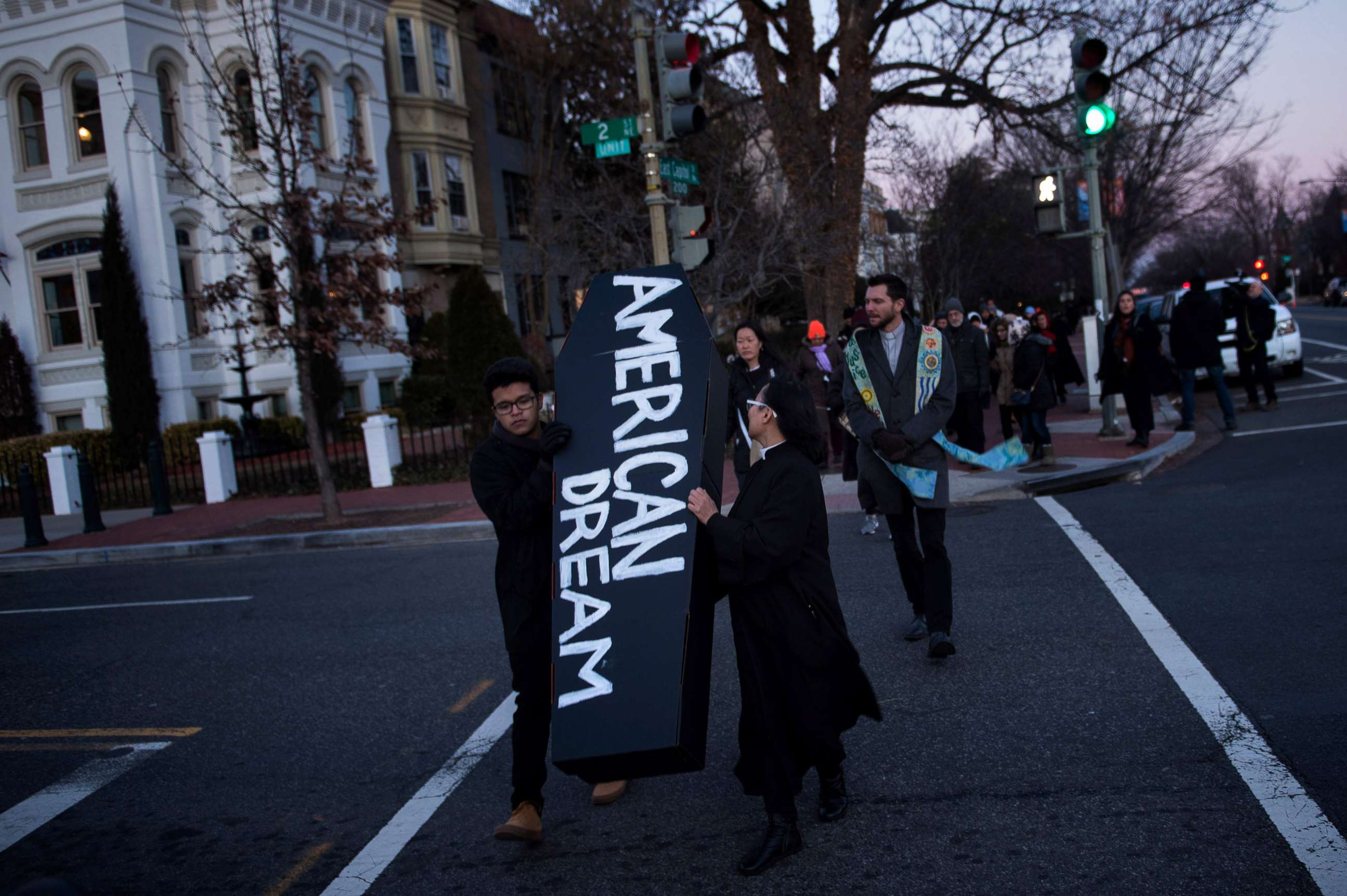 PHOTO: Activists and dreamers protest before President Donald Trump's State of the Union address on Jan. 30, 2018 in Washington.