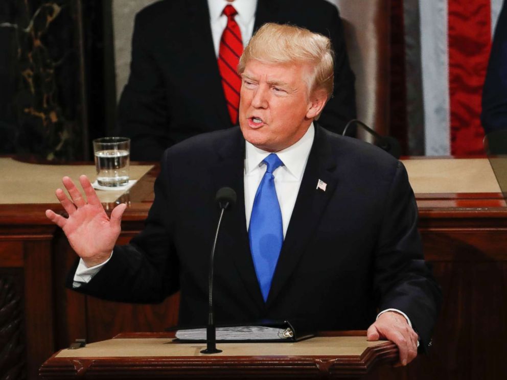 PHOTO: President Donald Trump delivers his State of the Union address to a joint session of Congress on Capitol Hill in Washington, Jan. 30, 2018.