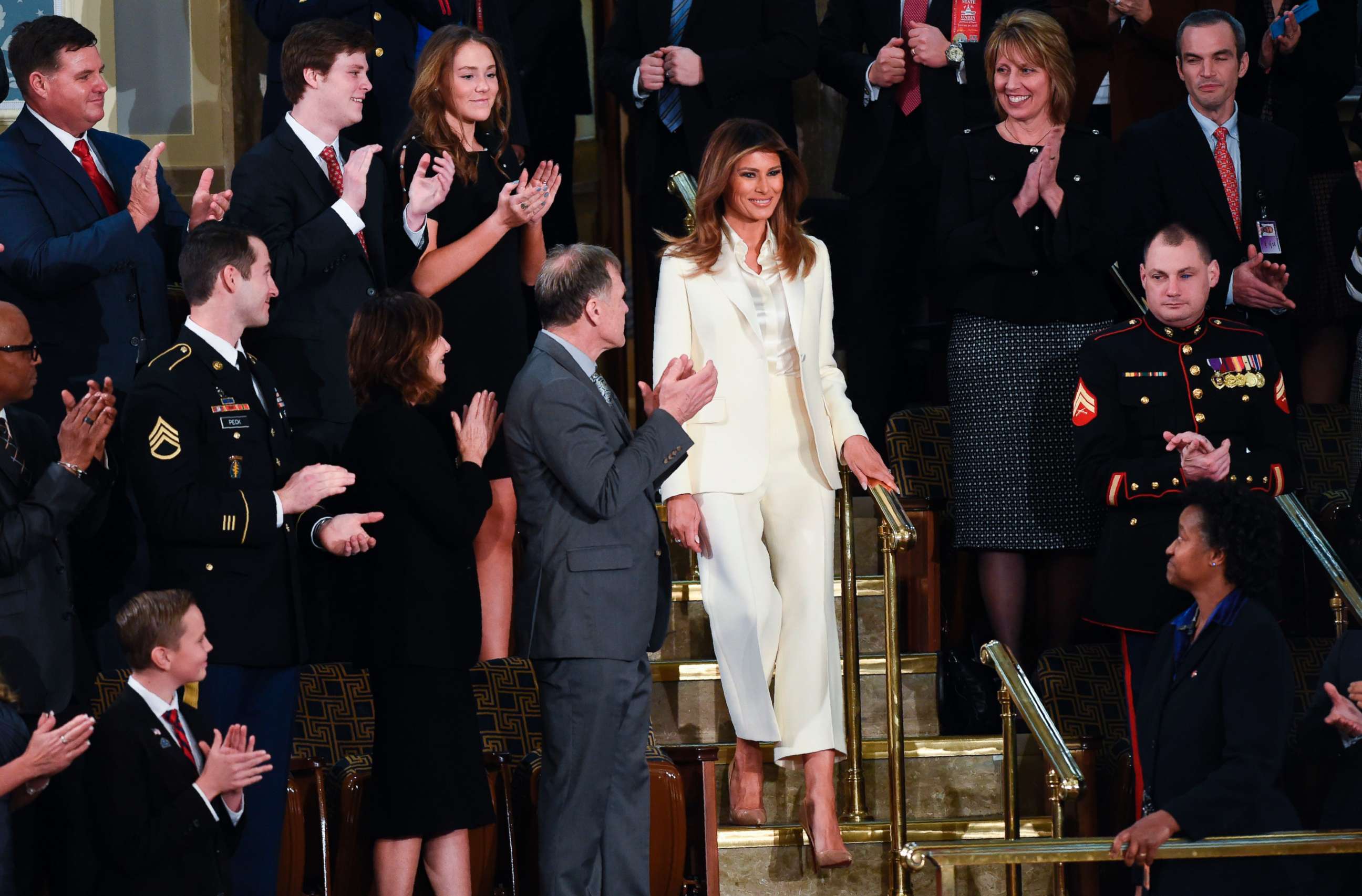 PHOTO: First Lady Melania Trump arrives for the State of the Union address at the U.S. Capitol in Washington, Jan. 30, 2018.