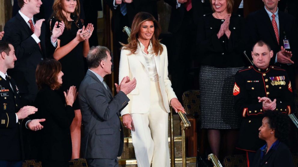 First Lady Melania Trump arrives for the State of the Union address at the U.S. Capitol in Washington, Jan. 30, 2018.