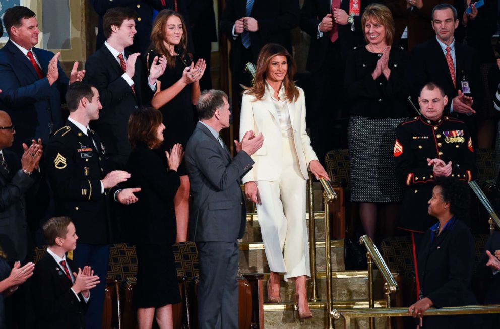 PHOTO: First Lady Melania Trump arrives for the State of the Union address at the U.S. Capitol in Washington, Jan. 30, 2018.