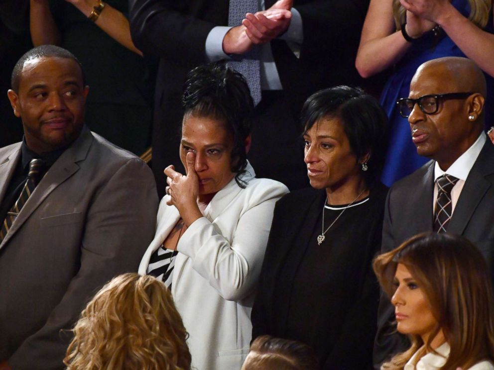 PHOTO: Robert Mickens, Elizabeth Alvarado, Evelyn Rodriguez, and Freddy Cuevas are recognized during the State of the Union address at the US Capitol in Washington, Jan. 30, 2018.