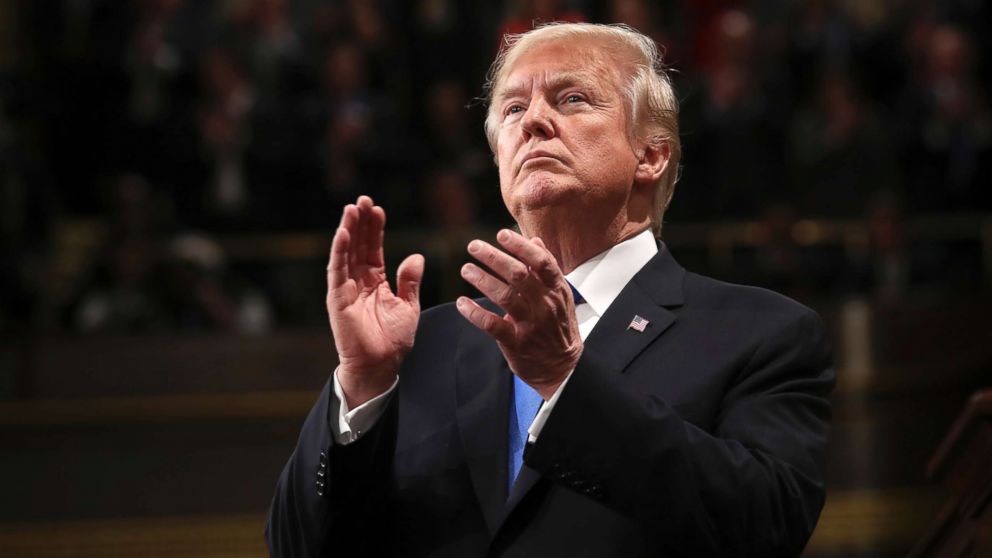 PHOTO: President Donald Trump claps during the State of the Union address in the House chamber of the U.S. Capitol to a joint session of Congress, Jan. 30, 2018 in Washington.