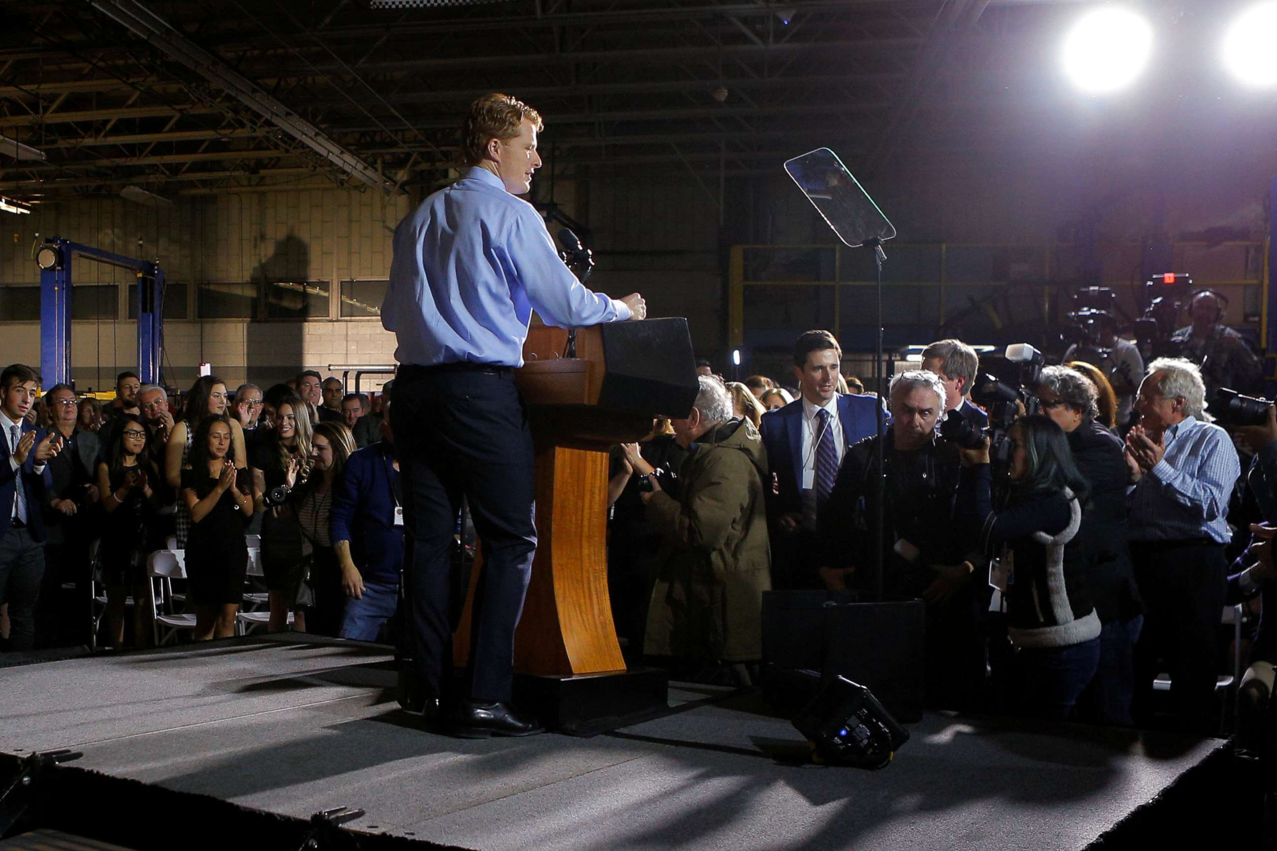 PHOTO: Rep. Joe Kennedy III takes the stage to deliver the Democratic rebuttal to President Donald Trump's State of the Union address in Fall River, Mass., Jan. 30, 2018.