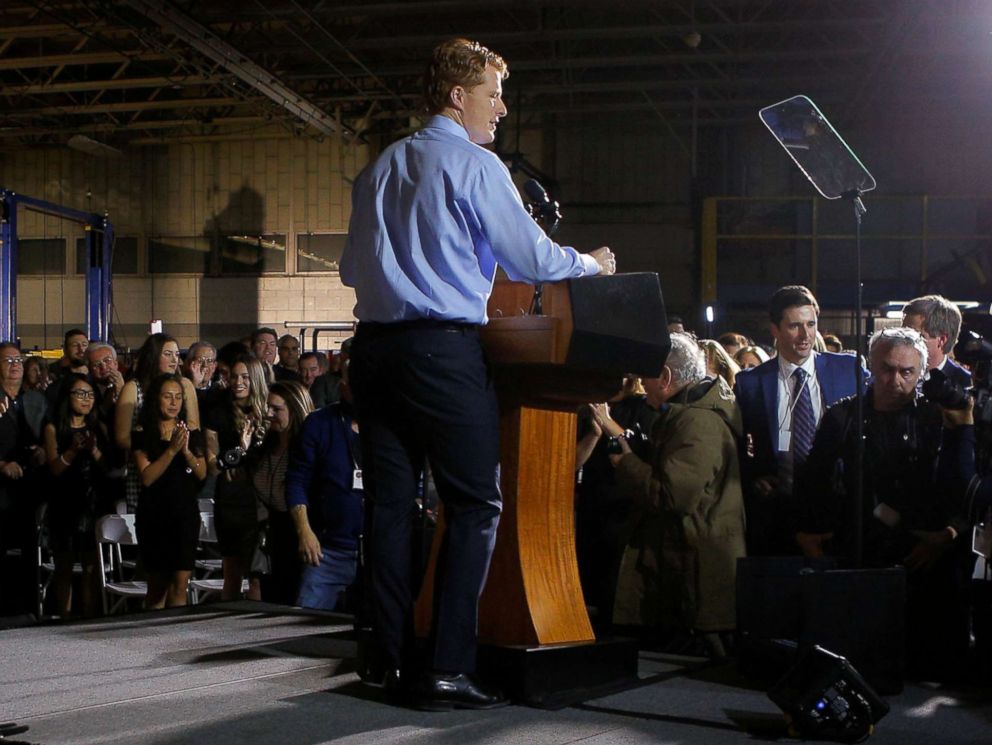 PHOTO: Rep. Joe Kennedy III takes the stage to deliver the Democratic rebuttal to President Donald Trumps State of the Union address in Fall River, Mass., Jan. 30, 2018.