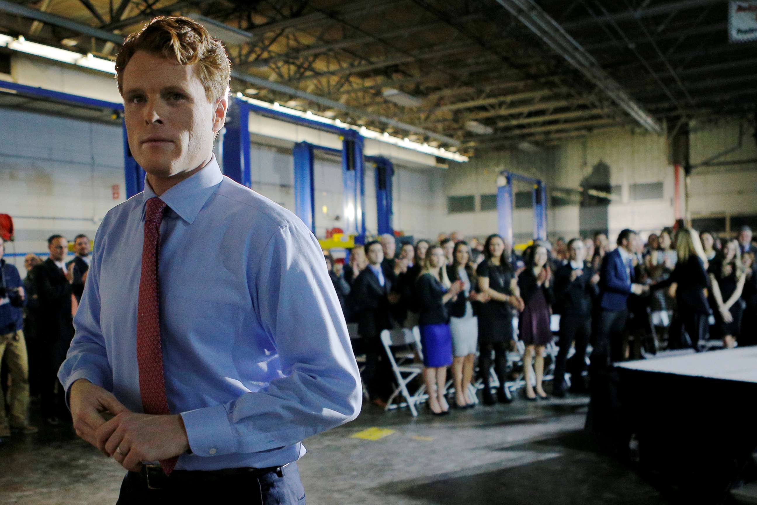 PHOTO: Rep. Joe Kennedy III leaves the stage after delivering the Democratic rebuttal to President Donald Trump's State of the Union address in Fall River, Mass., Jan. 30, 2018. 