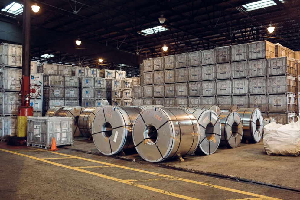 PHOTO: Coils of steel are stored amongst crates of rubber at the Port of New Orleans in New Orleans, La., June 27, 2017. 