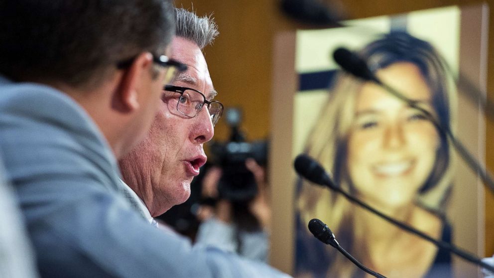 PHOTO: Jim Steinle, father of Kathryn Steinle, in photo, who was killed by an undocumented man, testifies during a Senate Judiciary Committee hearing, July 21, 2015.
