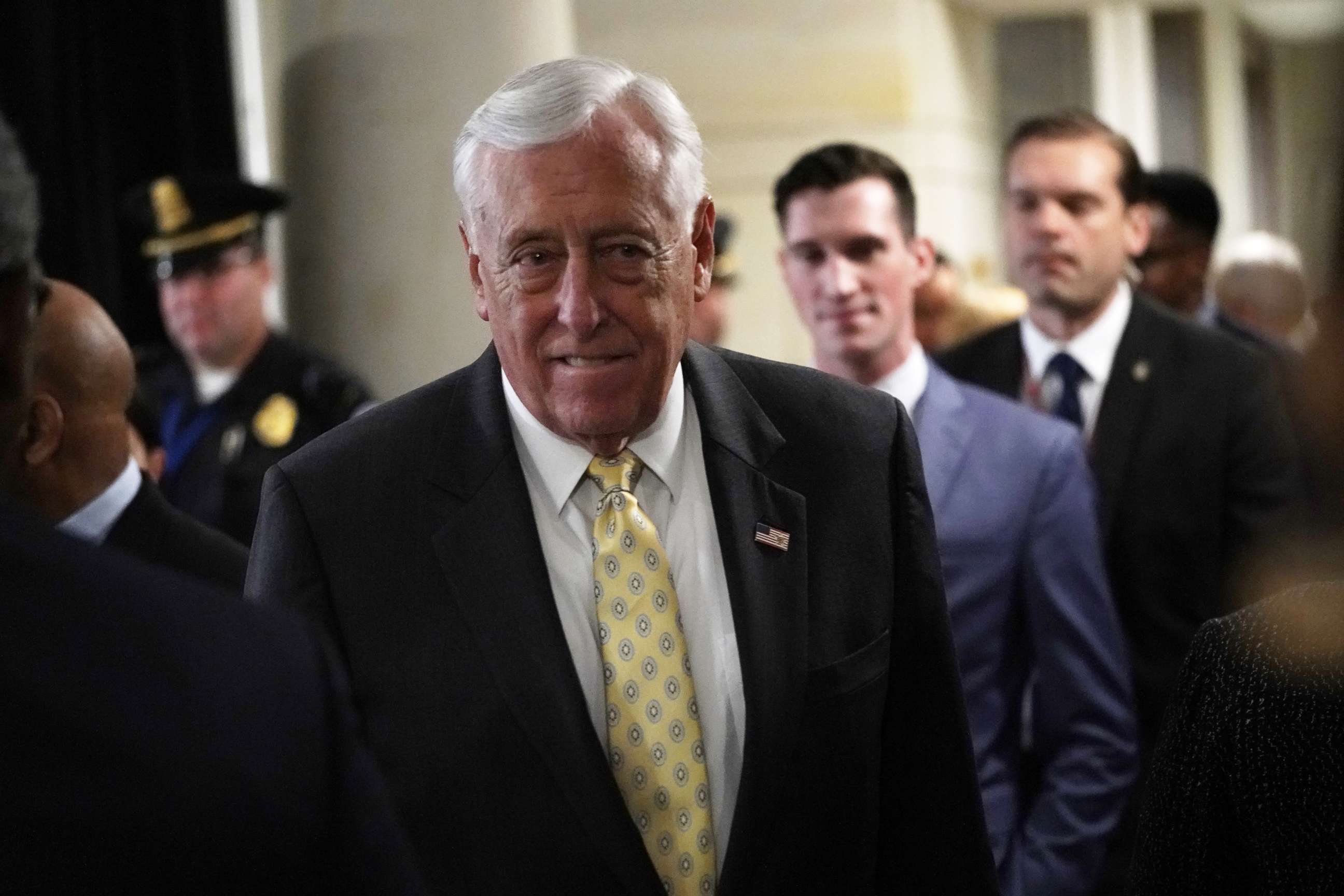 PHOTO: House Minority Whip Rep. Steny Hoyer (D-MD) leaves after a session of House Democrats organizational meeting, Nov. 28, 2018, in Washington, D.C.