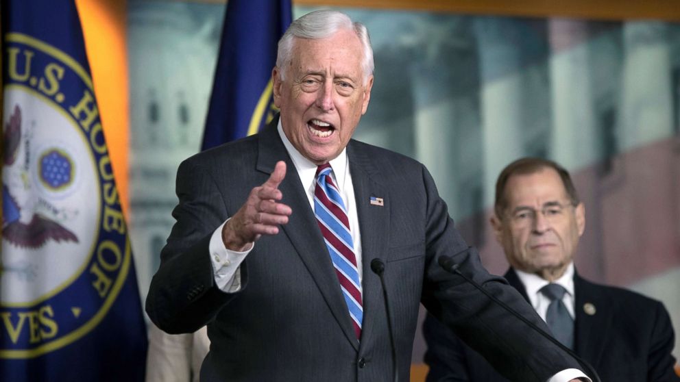 House Minority Whip Steny Hoyer and Rep. Jerrold Nadler hold a news conference to introduce the "Secure America from Russian Interference Act," on Capitol Hill in Washington, July 19, 2018.