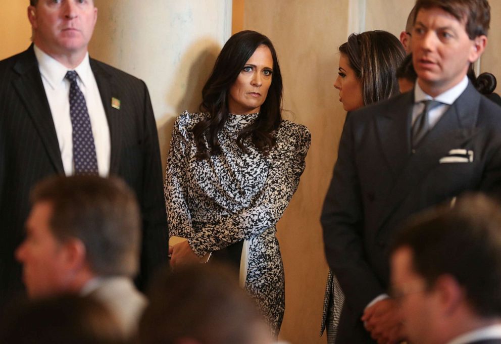 PHOTO: White House Press Secretary Stephanie Grisham listens as President Donald Trump addresses the nation on Jan. 8, 2020 in Washington.