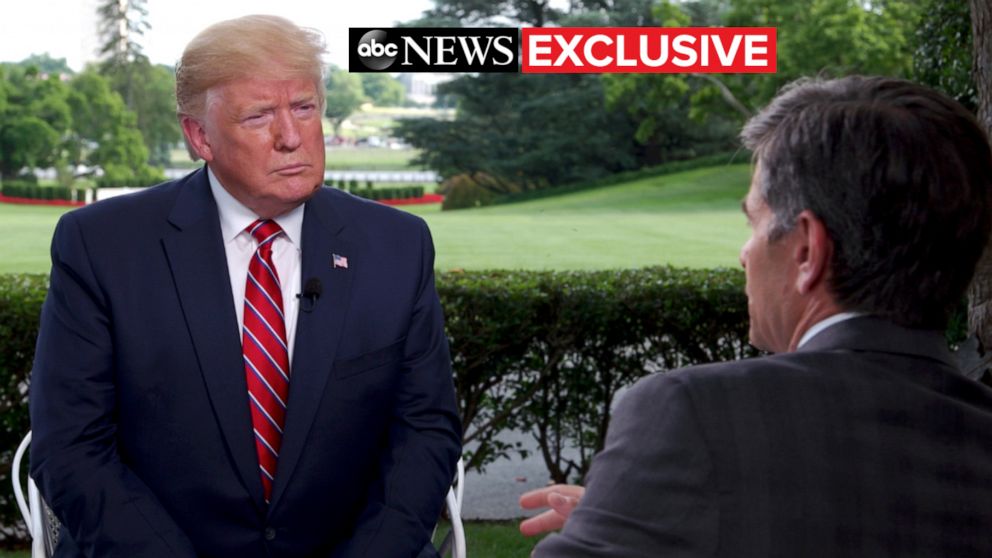 PHOTO: ABC News' George Stephanopoulos talks with President Donald Trump at the White House in Washington, June 12, 2019.