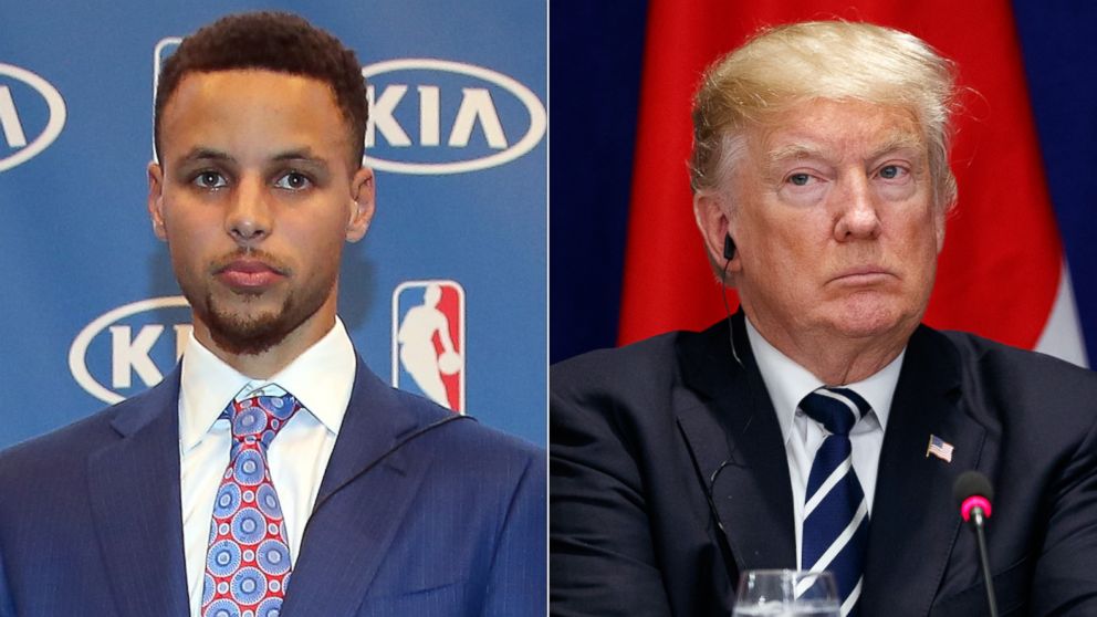 PHOTO: Pictured (L-R) are Stephen Curry in Oakland, Calif., May 10, 2016 and President Donald Trump in New York, Sept. 21, 2017.
